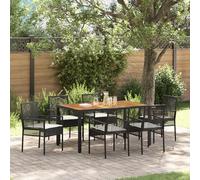 HETFTJN Set da Pranzo da Giardino 7 Pezzi Nero con Cuscini in Polyrattan Sintetico, Tavolo Rettangolare Esterno e 6 Sedie per Balcone Terrazzo Giardino, per Incontri all'Aperto