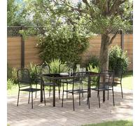 HETFTJN Set da Pranzo da Giardino 7 Pezzi Nero con Sedie in Corda di Cotone e Tavolo in Acciaio Verniciato a Polvere per Esterno, Design Minimalista per Giardino Balcone Terrazzo