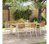 HETFTJN Set da Pranzo da Giardino 9 Pezzi con Tavolo e Sedie in Legno Massello di Teak, Tavolo Esterno 200x90x74.5 cm Rettangolare Marrone per Balcone Patio Giardino Design Moderno Confortevole