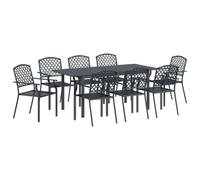 HETFTJN Set da pranzo da giardino, 9 pezzi, in acciaio antracite, 180 - 280 cm, allungabile con 8 sedie e cuscini resistenti alle intemperie, terrazze, balconi
