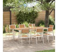 HETFTJN Set da Pranzo da Giardino 9 Pezzi in Teak Massello, Tavolo Rettangolare da Esterno 200x90x74.5 cm con Sedie Impilabili per Balcone Patio Giardino, Design Robusto e Confortevole