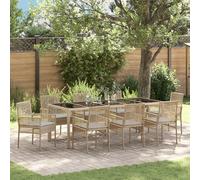HETFTJN Set da Pranzo da Giardino 9 Pezzi Rattan Sintetico Beige Tavolo Rettangolare con 8 Sedie per Esterno Balcone Terrazzo Design Moderno Robusto e Facile Manutenzione