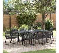 HETFTJN Set da Pranzo da Giardino 9 Pezzi Tavolo Estensibile con 8 Sedie Polyrattan Nero per Esterno Materiale Metallo Antracite Dimensioni (140-210) x90x73 cm