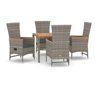 HETFTJN Set da pranzo da giardino, 90 x 90 cm, tavolo e 4 sedie a sdraio, grigio, in polyrattan, resistente alle intemperie, con struttura in acciaio e piano in legno di acacacia, design moderno, per