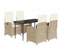 HETFTJN Set da pranzo da giardino beige, 140 x 70 cm, in polyrattan, con schienale regolabile e cuscino bianco crema, design moderno per balcone, terrazza e piccola area esterna