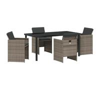 HETFTJN Set da pranzo da giardino con cuscino, 5 pezzi, grigio, in rattan sintetico, 160 x 80 x 73 cm, design moderno, in vetro e acciaio, per balconi, terrazze e esterni