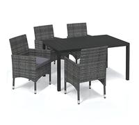 HETFTJN Set da pranzo da giardino con cuscino, in polyrattan, grigio, 150 x 90 cm, in alluminio, nero, resistente agli agenti atmosferici, design moderno, per terrazze, balconi e esterni