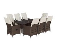 HETFTJN Set da pranzo da giardino con funzione sdraio, 190 x 80 x 75 cm, marrone, in rattan sintetico, con cuscino color crema, design regolabile, per balcone, terrazza o piccolo giardino