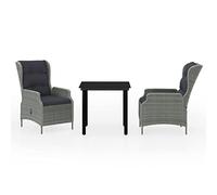 HETFTJN Set da pranzo da giardino in 3 pezzi con funzione sdraio, tavolo da 80 x 80 cm, 2 poltrone regolabili in rattan PE e acciaio verniciato a polvere, grigio chiaro, per piccoli balconi, terrazza