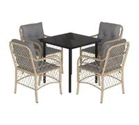 HETFTJN Set da pranzo da giardino in polyrattan, 80 x 80 cm, 4 sedie con cuscini spessi per balcone, terrazza, piccole oasi urbane
