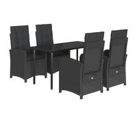 HETFTJN Set da pranzo da giardino in polyrattan nero, 140 x 70 cm, regolabile in vetro, con cuscini spessi, salvaspazio, per piccoli balconi, terrazze, salotti, mobili da esterno