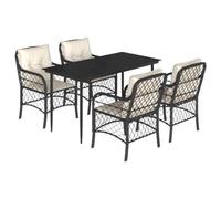 HETFTJN Set da pranzo da giardino in polyrattan nero con cuscino, 140 x 70 cm, tavolo da giardino e 4 sedie, robusto telaio in acciaio, resistente alle intemperie, per piccoli balconi, terrazze o