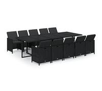HETFTJN Set da pranzo da giardino in polyrattan nero, set da pranzo per terrazza con 10 sedie e tavolo, cuscini per seduta e schienale, struttura in acciaio verniciato a polvere, 275 x 107 x 74 cm