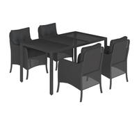 HETFTJN Set da pranzo da giardino in rattan sintetico, 150 x 90 cm, 4 sedie con cuscini spessi, resistenti alle intemperie, ideale per piccoli balconi, giardini, terrazze e salotti