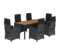 HETFTJN Set da pranzo da giardino, nero, 190 x 90 cm, 6 sedie regolabili con cuscini spessi, resistenti alle intemperie, per balconi, terrazze