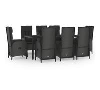 HETFTJN Set da pranzo da giardino, nero, 190 x 90 cm, con funzione sdraio, in polyrattan, resistente alle intemperie, per balcone, terrazza, giardino