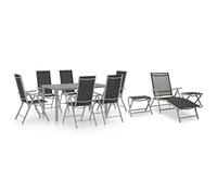 HETFTJN Set da pranzo da giardino, nero, argento, grigio chiaro, in alluminio, 150 x 90 cm, design moderno, poltrona regolabile in 7 posizioni, anche per piccoli balconi o terrazzi
