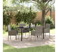 HETFTJN Set da Pranzo Giardino 5 Pezzi con Cuscini Grigio Polyrattan Sintetico, Sedie e Tavolo Rettangolare per Esterno Balcone Terrazzo