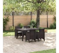 HETFTJN Set da Pranzo Giardino 5 Pezzi con Cuscini Marrone Poly Rattan Rettangolare Design Moderno Resistente per Esterno Balcone Patio