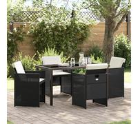 HETFTJN Set da Pranzo Giardino 5 Pezzi Nero con Tavolo 140x80x73 cm e Cuscini Polyrattan, Sedie da Esterno con Vetro Temperato per Terrazzo Balcone