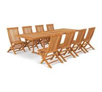 HETFTJN Set da pranzo in teak da giardino, 180 - 280 cm, 8 sedie pieghevoli, resistente alle intemperie, set da balcone