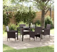 HETFTJN Set da Pranzo per Giardino 5 Pezzi con 4 Sedie e Tavolo in Polyrattan Marrone e Cuscini Panna, Arredo da Esterno Moderno con Struttura Acciaio per Terrazzo Balcone Cortile