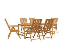 HETFTJN Set da Pranzo per Giardino 7 Pezzi in Legno Massello Acacia | Mobili da esterno eleganti per patio e terrazzo con tavolo rettangolare e sei sedie reclinabili marroni.