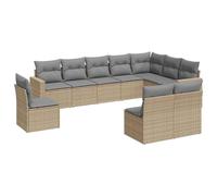 HETFTJN Set di 10 divani da giardino in polyrattan beige, 62 x 62 cm, moderna, modulare, per balcone, terrazza e giardino, con spazio di archiviazione, cuscino lavabile e telaio protettivo UV