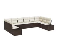 HETFTJN Set di 10 divani da giardino in polyrattan, modulari, con divano angolare e elementi del divano centrale, per terrazza e giardino, marrone e crema, 344 x 209 x 85 cm