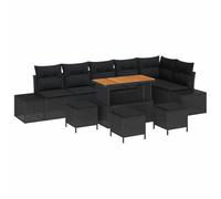 HETFTJN Set di 10 divani da giardino in rattan sintetico, resistente alle intemperie, modulare con tavolo in legno di acacia, regolabile in altezza, per giardino, terrazza, balcone, atmosfera lounge