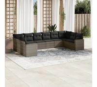 HETFTJN Set di 10 mobili da giardino in rattan grigio, per piccoli balconi, terrazze, divani, braccioli, mobili da esterni, struttura in metallo stabile per giardino, balcone, lounge