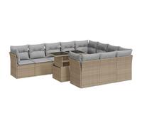 HETFTJN Set di 11 divani da giardino in polyrattan beige con tavolo da pranzo regolabile da 100 cm e spazio per balcone, terrazza, giardino, salottino, per esterni, design moderno e salvaspazio
