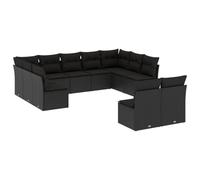 HETFTJN Set di 11 divani da giardino in polyrattan con 11 cuscini per seduta e 13 cuscini per lo schienale, set modulare da giardino per terrazza, balcone e cortile, nero