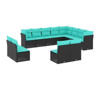 HETFTJN Set di 12 divani da giardino in polyrattan nero, 55 x 62 x 69 cm, modulare per terrazza, balcone, giardino, mobili da esterni resistenti alle intemperie, con 15 cuscini, per piccoli balconi e