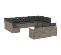 HETFTJN Set di 13 divani da giardino in polyrattan grigio e divano centrale con vano portaoggetti e bracciolo in legno di acacia, 62 x 62 x 69 cm, moderno per esterni, balcone, terrazza, giardino