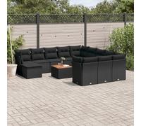 HETFTJN Set di 13 mobili da giardino in polyrattan nero e divano centrale con tavolo in legno di acacia, 62 x 62 x 69 cm, per giardino, balcone e terrazza