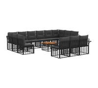 HETFTJN Set di 14 divani da esterni in polyrattan, set modulare da giardino con tavolo e 13 posti, resistente alle intemperie, per giardino e terrazza, nero e grigio scuro