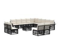 HETFTJN Set di 14 divani da giardino in polyrattan nero, set modulare con tavolo e 13 posti a sedere, per giardino e terrazza, include cuscini per seduta e schienale