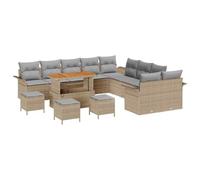 HETFTJN Set di 14 divani da giardino in rattan sintetico, con legno di acacia, design moderno, robusto, resistente alle intemperie, per terrazza, giardino, giardino d'inverno e piccoli balconi