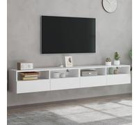 HETFTJN Set di 2 armadi da parete per TV, bianco, 100 x 30 x 30 cm, in legno, con 2 ripiani e 2 scomparti dietro la porta, salvaspazio, per soggiorno, camera da letto, corridoio