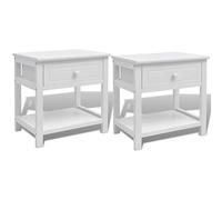 HETFTJN Set di 2 Comodini Bianchi in Legno di Paulownia e MDF 40x29x42cm | Set 2 tavolini da notte compatti con cassetto scorrevole e ripiano inferiore, ideali per camera da letto e salotto.