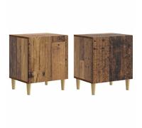 HETFTJN Set di 2 Comodini da Notte Legno Antico 43x34,5x50 cm | Tavolini da notte compatti per camera da letto con vano a giorno e anta, ideali per organizzare la zona notte.