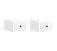HETFTJN Set di 2 comodini da parete sospesi con 2 cassetti in legno, moderno comodino salvaspazio per camera da letto, bianco lucido, 33 x 34,5 x 20 cm
