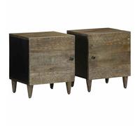 HETFTJN Set di 2 comodini grigio chiaro, 40 x 33 x 46 cm, in legno di mango massiccio, tavolino con gambe in metallo e parte anteriore intaglio per camera da letto, comodino, design moderno per