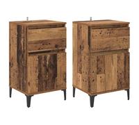 HETFTJN Set di 2 Comodini Industriali Legno Vecchio 40x35x70 cm | Mobili compatti per camera da letto con cassetto e gambe in acciaio nero per organizzare la zona notte con stile rustico.
