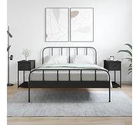 HETFTJN Set di 2 comodini, nero, 30 x 60 x 60 cm, in legno con telaio in ferro, per camera da letto, soggiorno, corridoio
