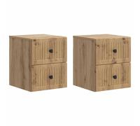 HETFTJN Set di 2 comodini sospesi da parete, con 4 cassetti, in legno, per camera da letto e soggiorno, rovere Artisan, 33 x 34,5 x 40 cm