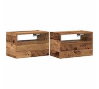 HETFTJN Set di 2 comodini sospesi da parete, effetto legno anticato, con cassetto e ripiano, salvaspazio, per camera da letto, in legno, 45 x 26 x 28,5 cm