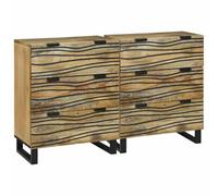 HETFTJN Set di 2 credenze in legno di mango massiccio, 60 x 33,5 x 75 cm, con 6 cassetti, manici per tazze, gambe in ferro, stile rustico, comò industriale per soggiorno, sala da pranzo, corridoio