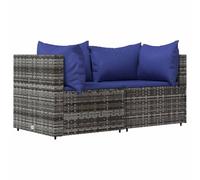 HETFTJN Set di 2 divani angolari da giardino in rattan sintetico, divano da giardino modulare con cuscini blu scuro, telaio in acciaio verniciato a polvere, 63 x 63 x 57,5 cm, per terrazza e balcone